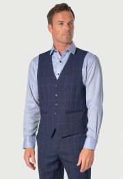 Tailored Fit Rivelin Blue Check Wool Rich Suit Waistcoat