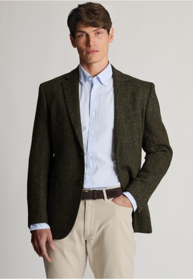 Tailored Fit Glencoe Green Herringbone Harris Tweed&reg; Jacket