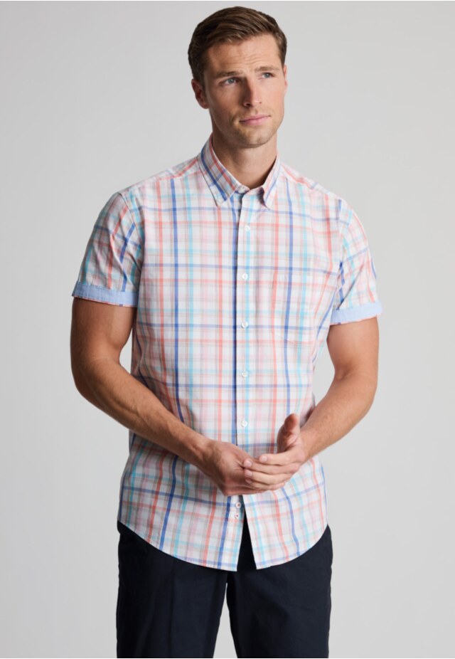 Regular Fit Multicoloured Check 'Portofino' Short Sleeve Shirt