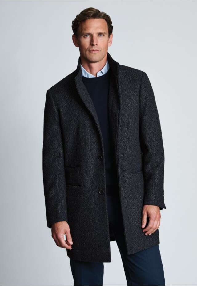 Winsford Charcoal Funnel Neck Textured Wool Blend Overcoat