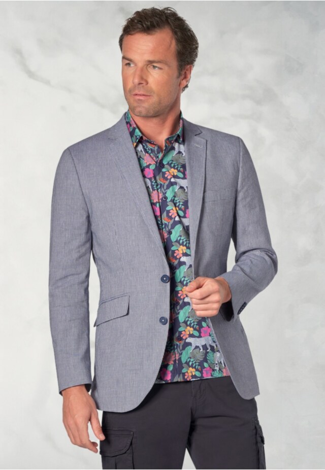 Tailored Fit Anderson Blue Puppytooth Cotton Linen Jacket