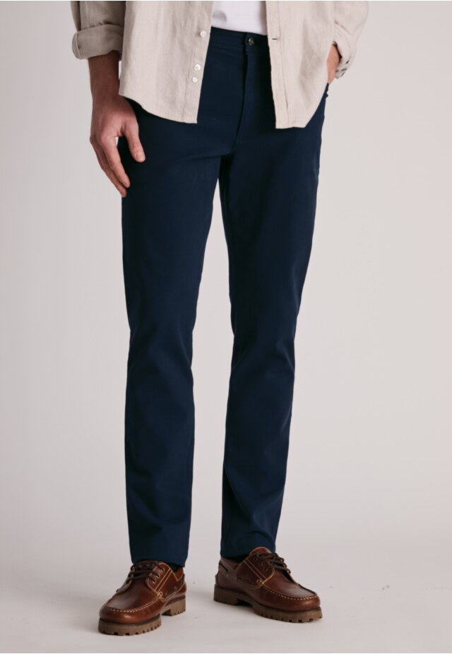 Tailored Fit Fredericks Navy 5 Pocket Italian Twill Stretch Cotton Trousers