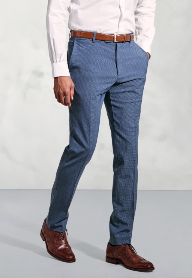 Tailored Fit Reeve Air Force Blue Microcheck Wool Rich Trousers