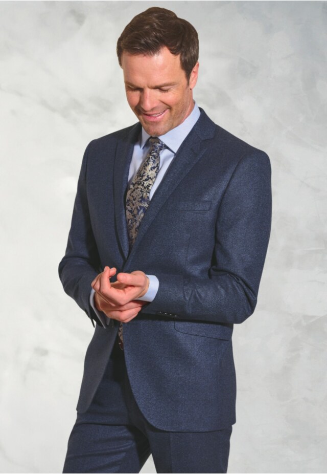 Tailored Fit Clifford Navy Donegal Wool Suit - Waistcoat Optional
