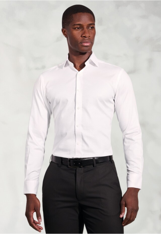 Tailored Fit White Royal Oxford Double Cuff Cotton Shirt