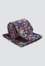 Pink and Green Floral Pure Silk Tie and Pocket Square Set