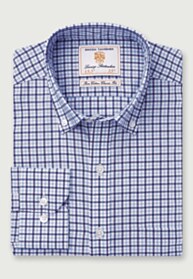 Tailored Fit Navy and Sky Blue Check Cotton-Rich Oxford Shirt