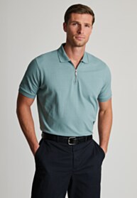 Ryecroft Sage Textured Quarter Zip Cotton Polo Shirt