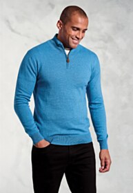 Sussex Sea Blue Cotton Merino Quarter Zip Jumper