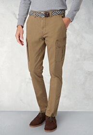 Tailored Fit Carlos Sand Stretch Cotton Cargo Trousers