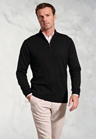 Copenhagen Black Cotton Merino Quarter Zip Jumper