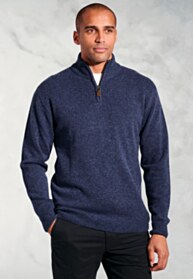 Rutherford Navy Lambswool Blend Quarter Zip Jumper
