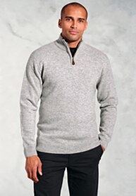 Rutherford Silver Grey Lambswool Blend Quarter Zip Jumper
