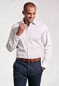 Tailored Fit Turquoise Tiny Fish Print Stretch Cotton Shirt