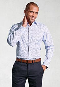 Tailored Fit Blue Paisley Print Stretch Cotton Shirt