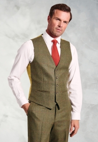 Regular Fit Dalton Olive Check Wool Waistcoat