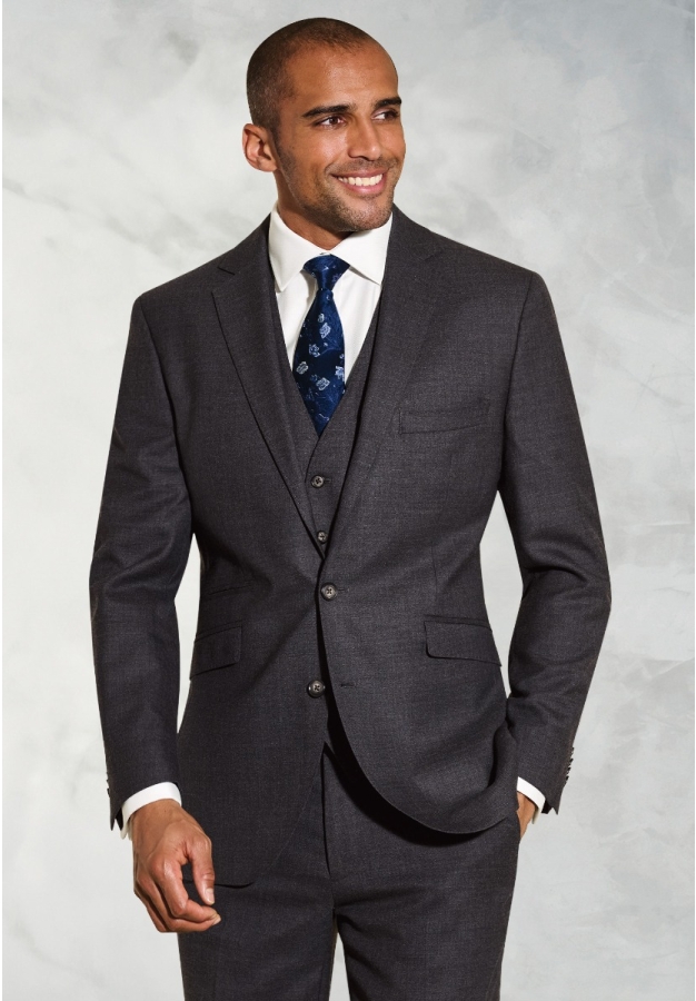 Tailored Fit Wells Charcoal Wool Blend Suit - Waistcoat Optional
