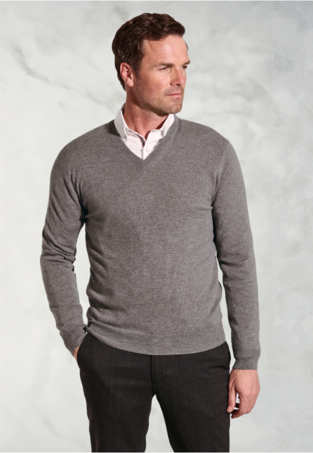 Taupe Cashmere V-Neck Jumper