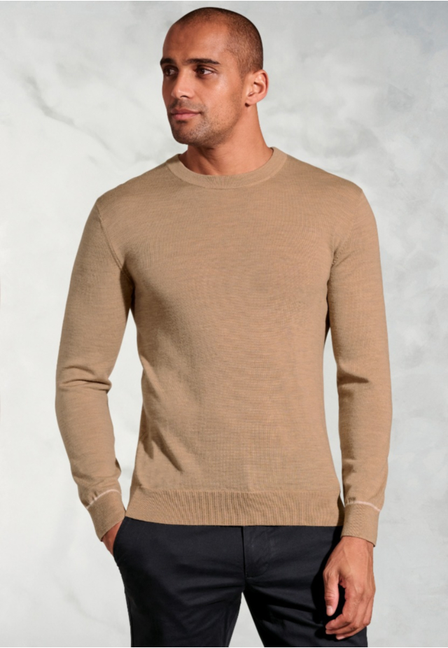 Arnold Camel Merino Wool Crew Neck Jumper