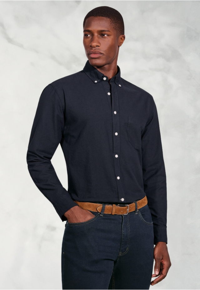 Regular Fit Navy Oxford Cotton Shirt