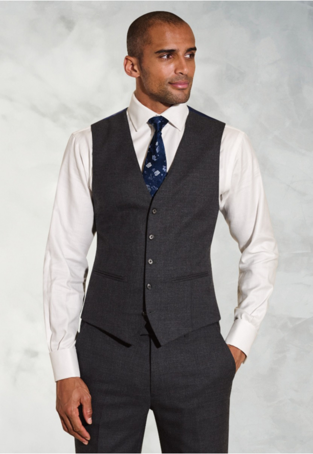 Tailored Fit Wells Charcoal Wool Blend Waistcoat